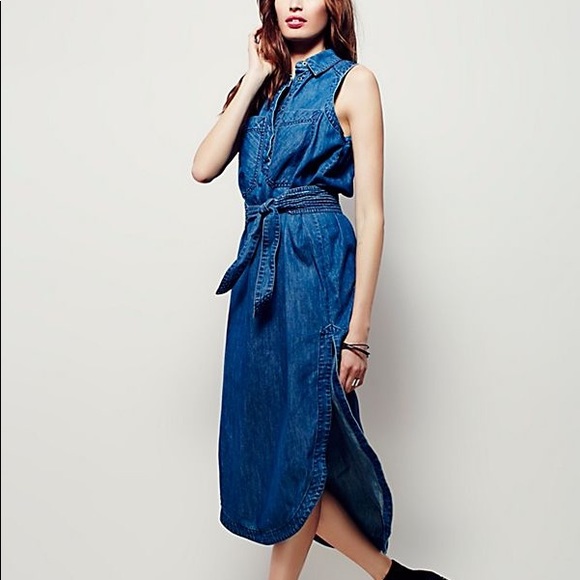 Free People Dresses & Skirts - Free People Cecilia Denim Maxi Shirt